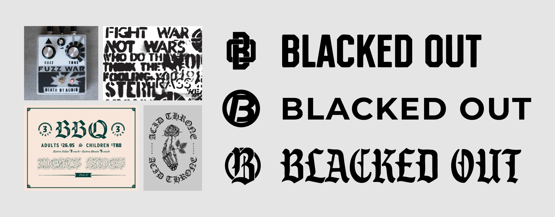 Inspiration and exploration of the Blacked Out logo 