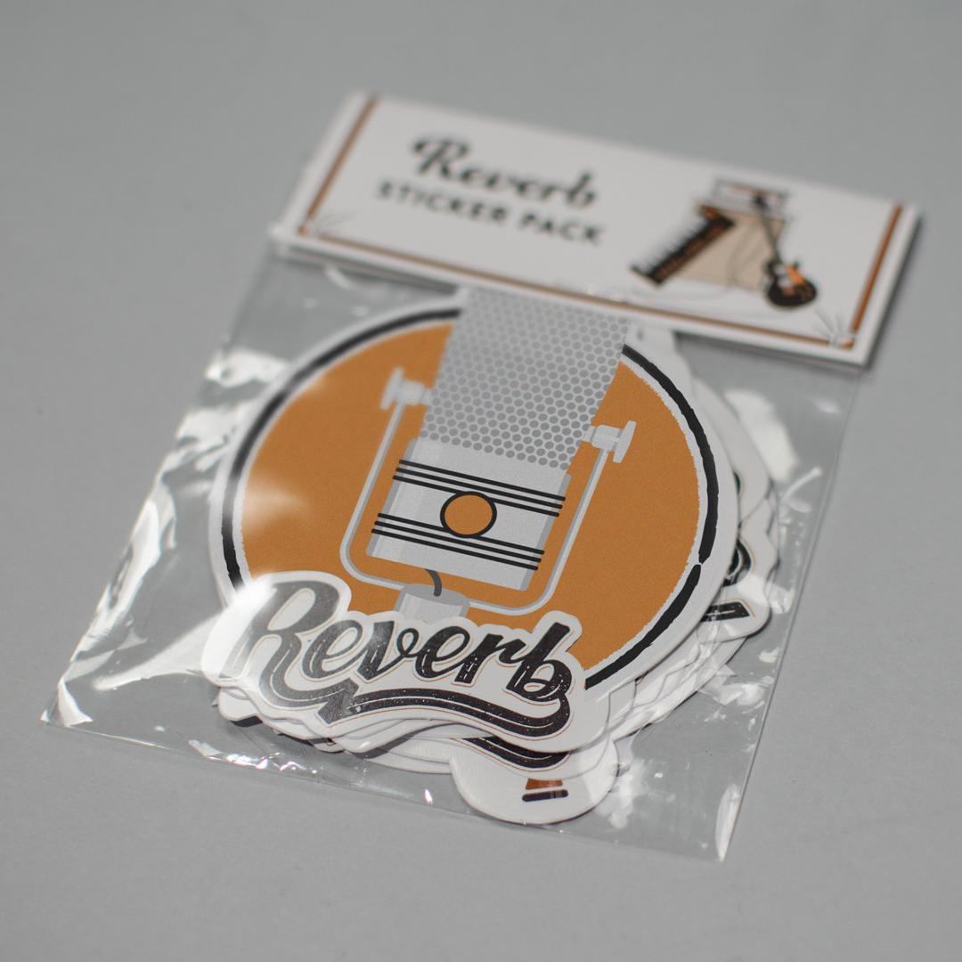 Photo of a pack of stickers, including one of the microphone