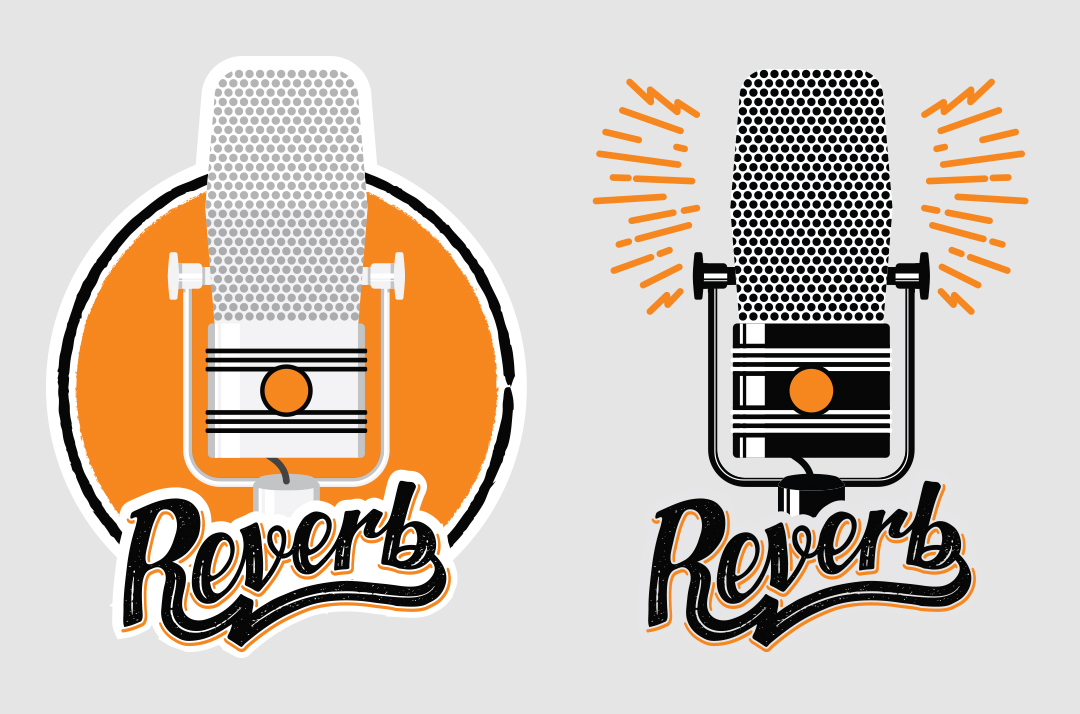 Two versions of a vintage microphone illustration