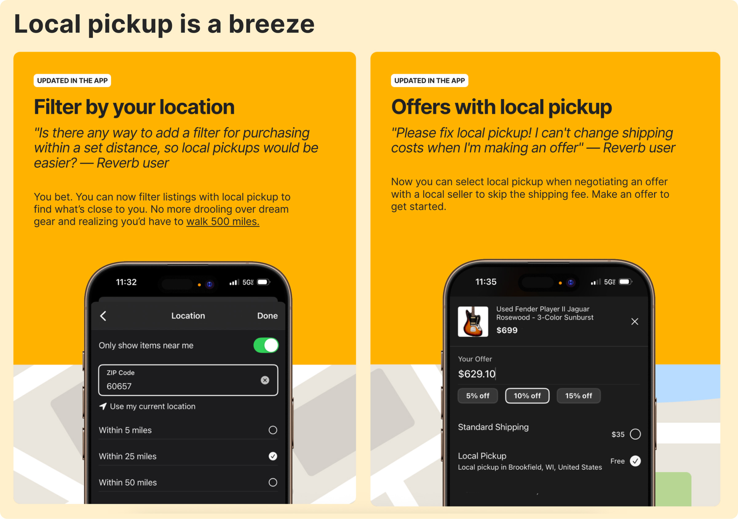 The local shopping updates shown in the Reverb Releases news update