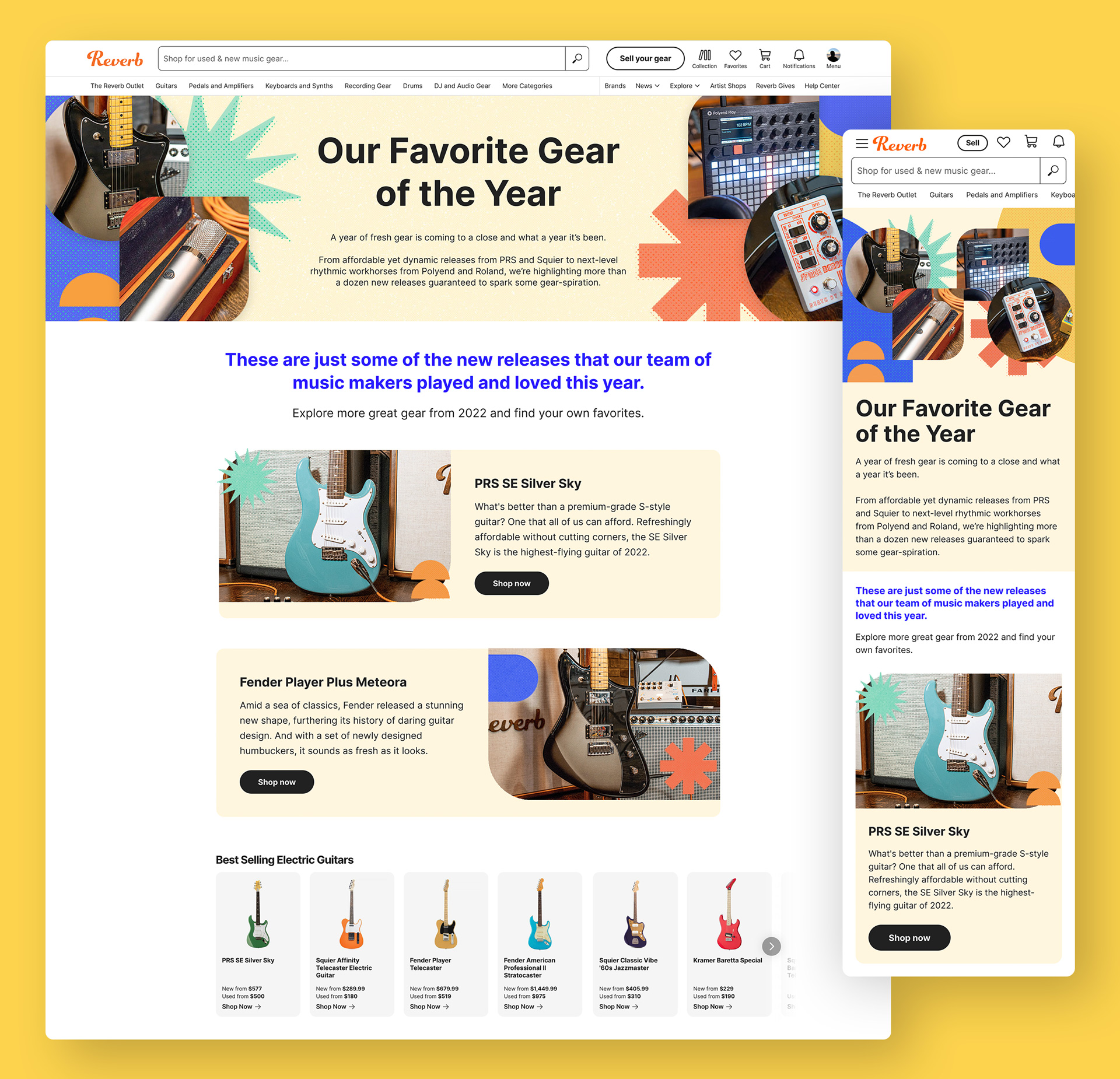 Excerpts of the Our Favorite Gear of the Year landing page on desktop and mobile