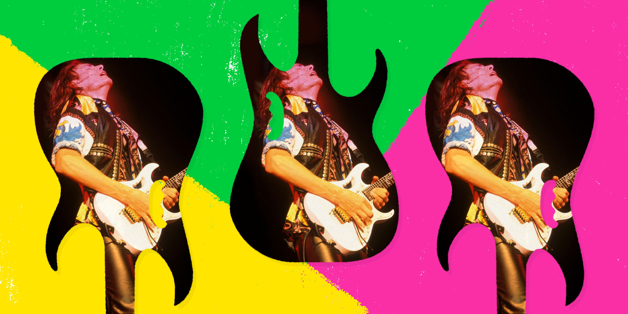 Illustration of an Ibanez Jem guitars with photos of Steve Vai overlayed