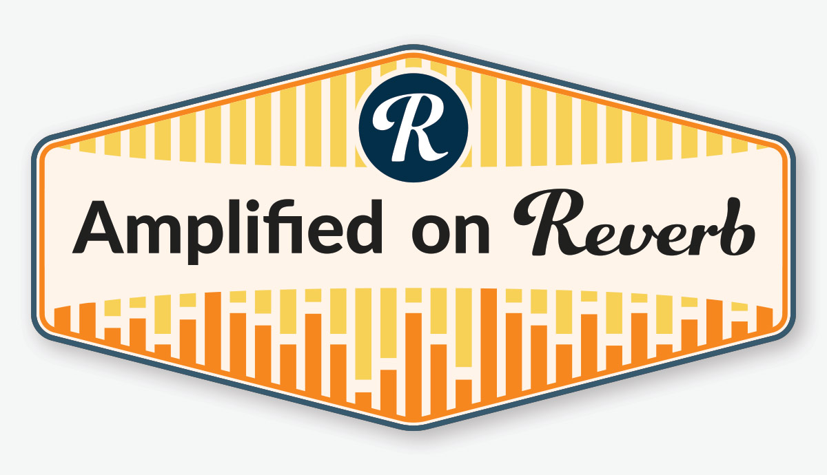 Diamond shaped sign that says Amplified on Reverb