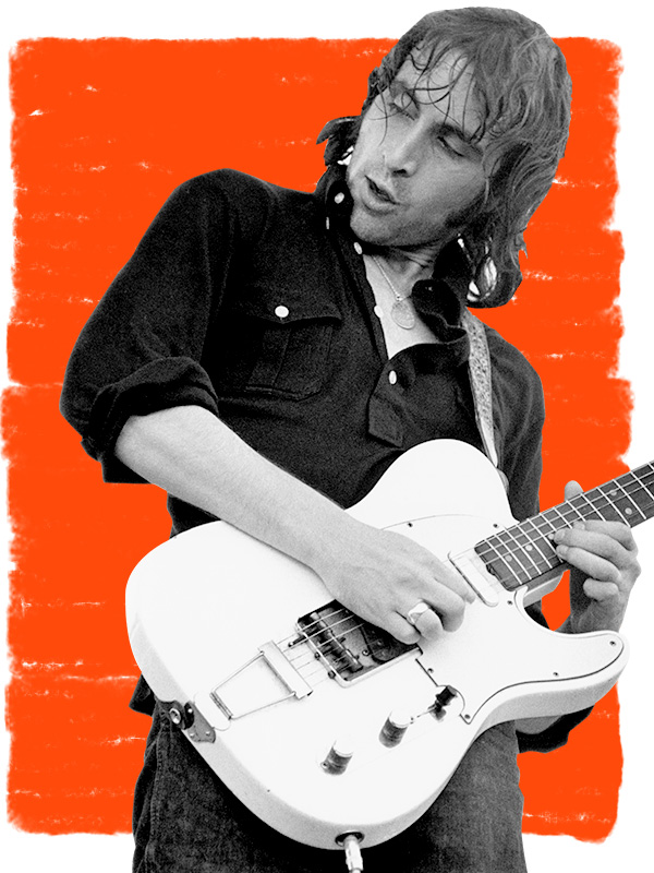 Cut out black and white photo of Miller Anderson on a red background